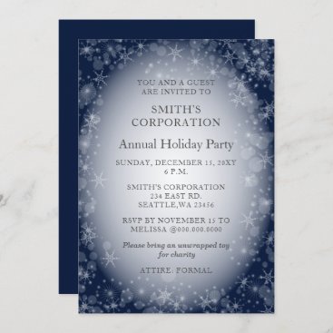 Navy Snowflakes Elegant Corporate Holiday Party  Invitation