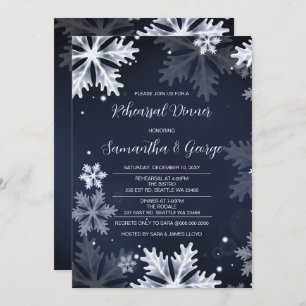 Navy Snowflakes Winter Rehearsal Dinner Invitation