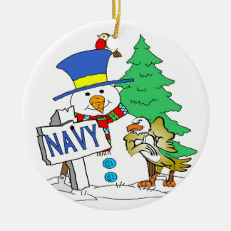 Navy Snowman Christmas Ceramic Ornament