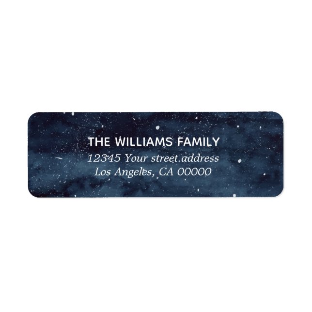 Navy Snowy Winter Watercolor Holiday Label (Front)
