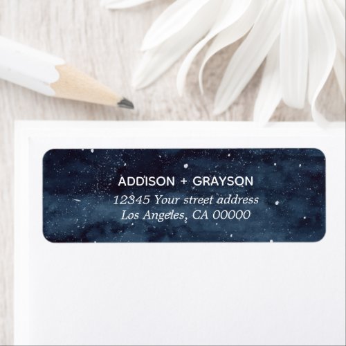 Navy Snowy Winter Watercolor Wedding Label