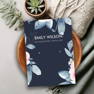 NAVY SOFT BLUSH BLUE FLORAL EARRING DISPLAY LOGO BUSINESS CARD