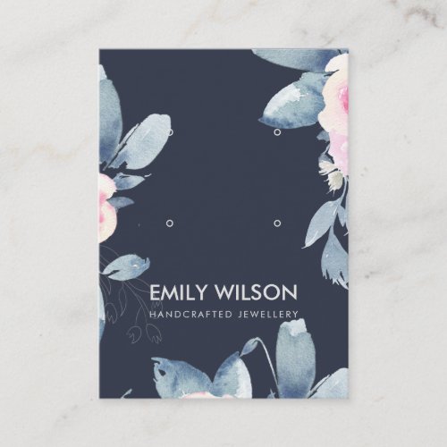 NAVY SOFT BLUSH SKY BLUE FLORAL EARRING DISPLAY BUSINESS CARD