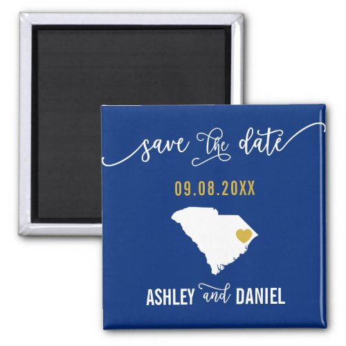 Navy South Carolina Wedding Save the Date Map Magnet