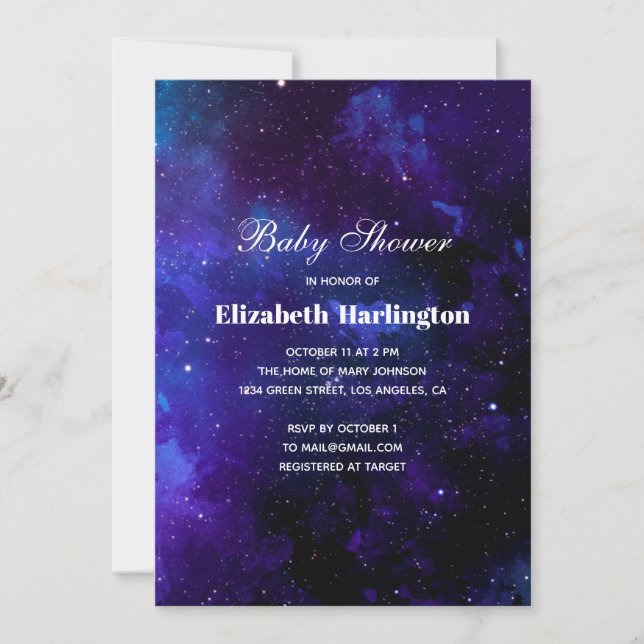 Navy space. Night stars. Modern galaxy baby shower Invitation (Front)