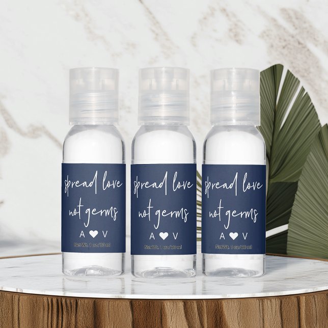 Navy | Spread Love, Not Germs Cute Wedding Hand Sanitizer (Creator Uploaded)