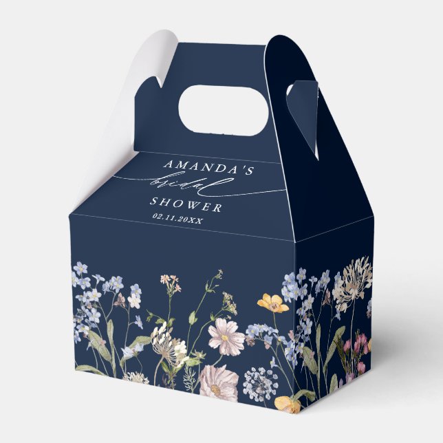 Navy Spring Wildflower Meadow  Bridal Shower Favor Boxes (Back Side)