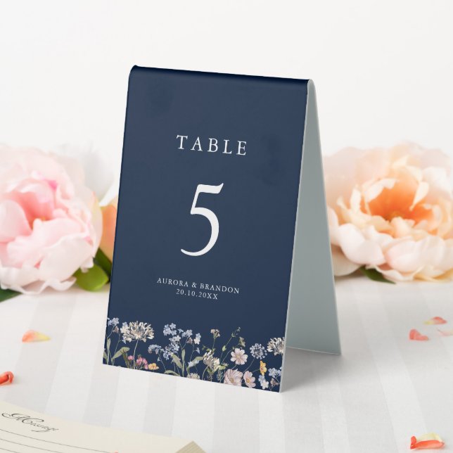 Navy Spring Wildflower Meadow Garden Number  Table Tent (In SItu (Wedding))