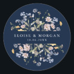 Navy Spring Wildflower Meadow Garden Wedding  Classic Round Sticker<br><div class="desc">Capture the beauty of nature on your special day with our exquisite wildflower watercolor wedding envelope seal sticker. Elegant, unique, and blooming with love. Use the text fields to personalize your design with your own wording and details. If you want to change the font style, color or text placement, simply...</div>