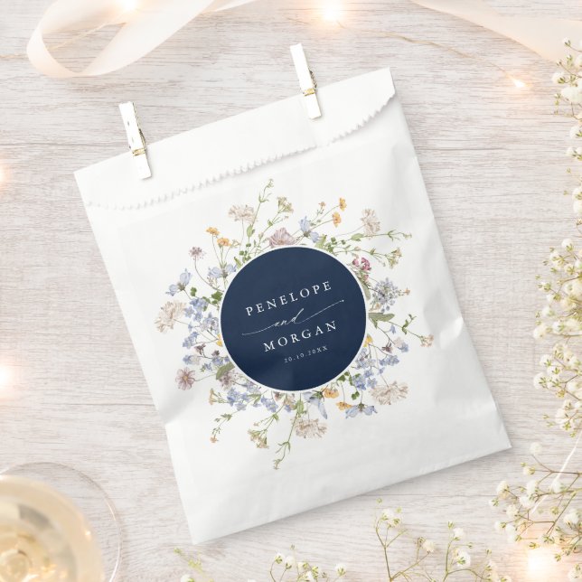 Navy Spring Wildflower Meadow Garden Wedding  Favor Bag (Clipped)