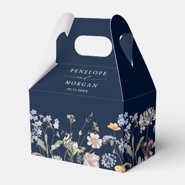 Navy Spring Wildflower Meadow Garden Wedding Favor Boxes (Back Side)