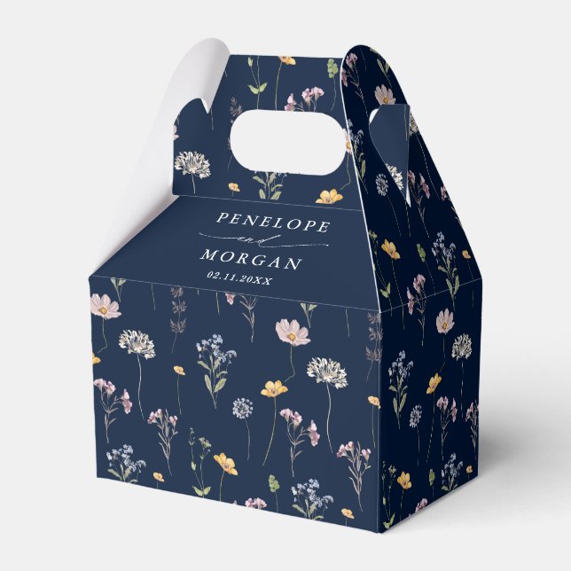 Navy Spring Wildflower Meadow Garden Wedding Favor Boxes (Back Side)