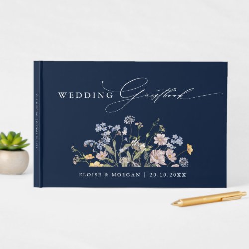 Navy Spring Wildflower Meadow Garden Wedding  Guest Book