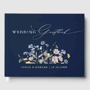 Navy Spring Wildflower Meadow Garden Wedding Guest Book