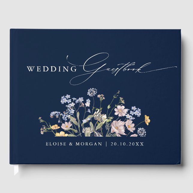 Navy Spring Wildflower Meadow Garden Wedding  Guest Book (Front)