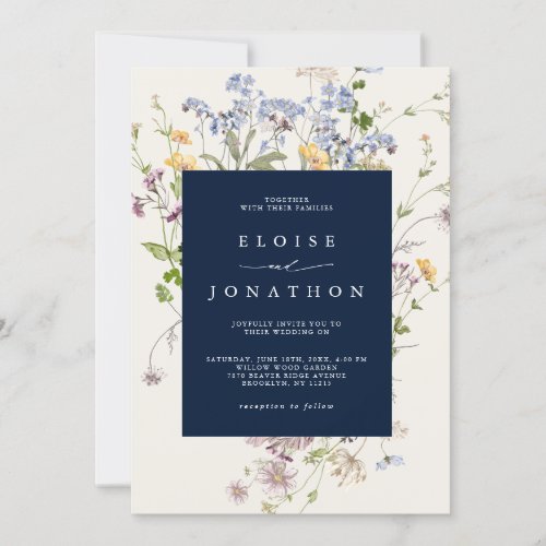 Navy Spring Wildflower Meadow Garden Wedding   Invitation