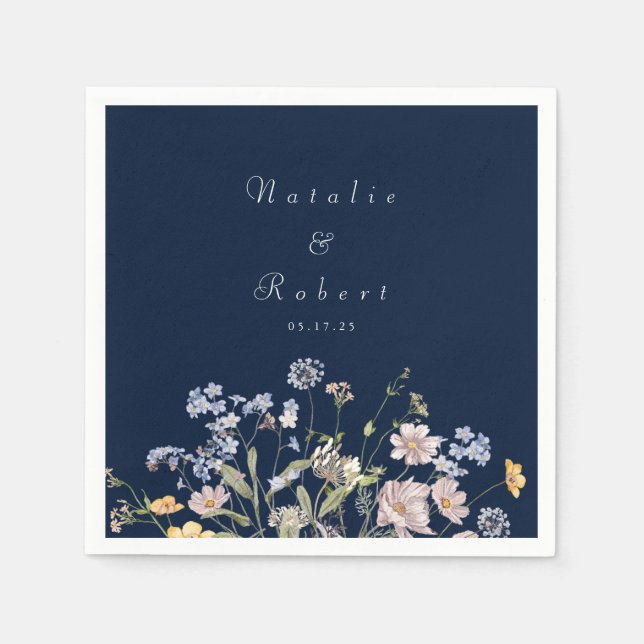 Navy Spring Wildflower Meadow Garden Wedding  Napk Napkins (Front)