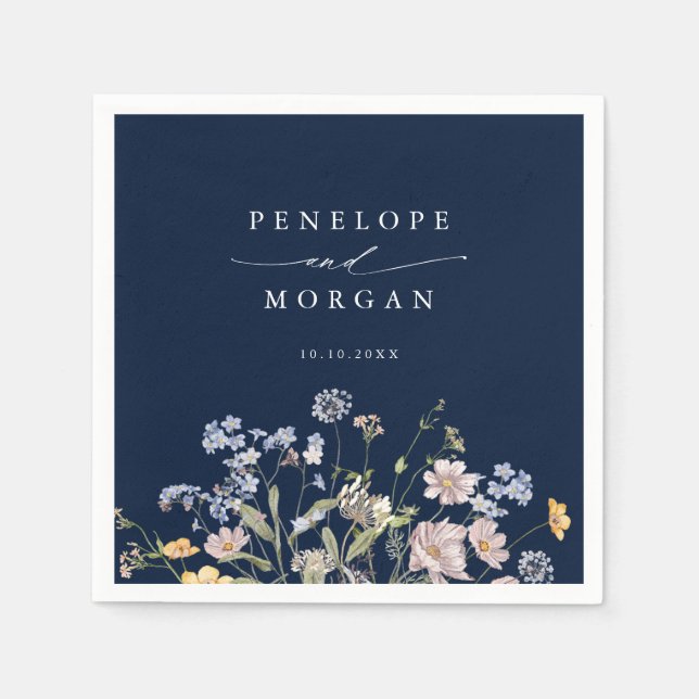 Navy Spring Wildflower Meadow Garden Wedding  Napkins (Front)