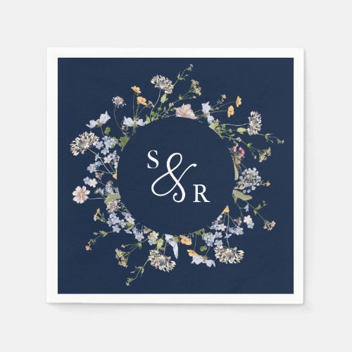 Navy Spring Wildflower Meadow Garden Wedding  Napkins