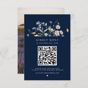 Navy Spring Wildflower Meadow Garden Wedding RSVP Card