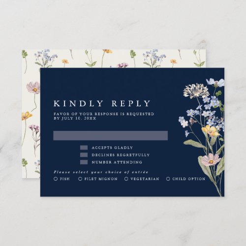 Navy Spring Wildflower Meadow Garden Wedding  RSVP Card