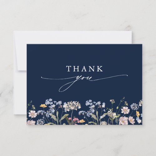 Navy Spring Wildflower Meadow Garden Wedding  Thank You Card