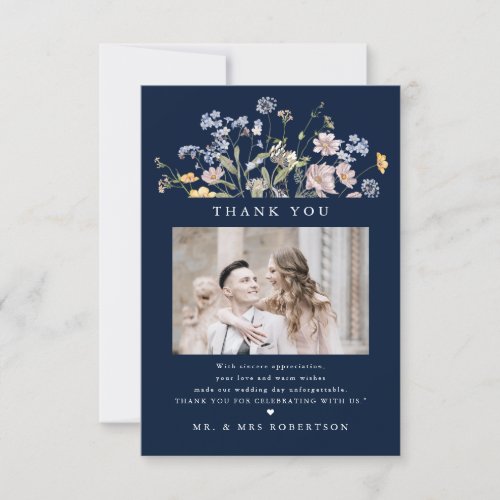 Navy Spring Wildflower Meadow Garden Wedding  Thank You Card
