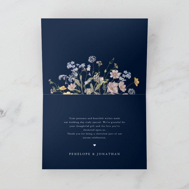 Navy Spring Wildflower Meadow Garden Wedding Thank You Card (Inside)