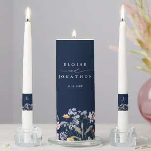 Navy Spring Wildflower Meadow Garden Wedding Unity Candle Set