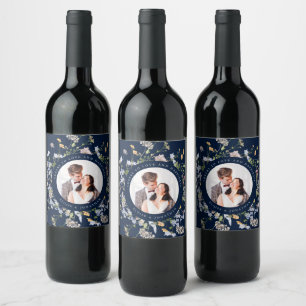 Navy Spring Wildflower Meadow Garden Wedding Wine Label