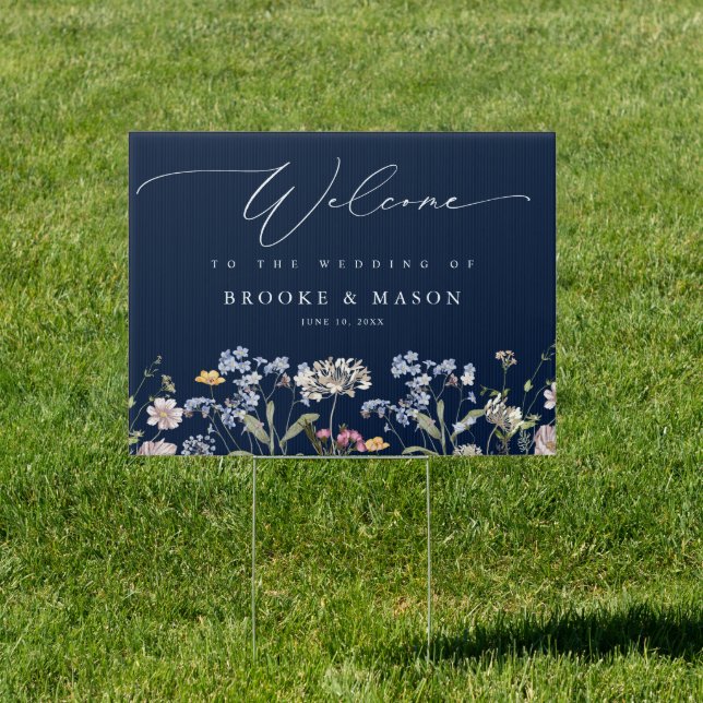 Navy Spring Wildflower Meadow Garden  Welcome Sign (Insitu)