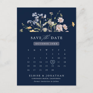 Navy Spring Wildflower Meadow Save the Date Postcard
