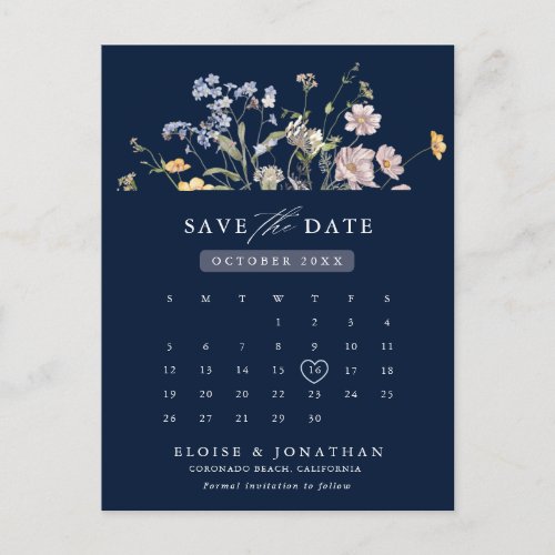Navy Spring Wildflower Meadow  Save the Date Postcard