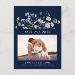 Navy Spring Wildflower Meadow Save the Date Postcard