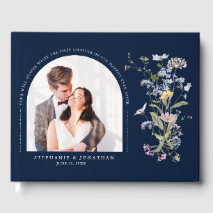 Navy Spring Wildflower Meadow Wedding Photo Guest Book