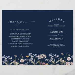 Navy Spring Wildflower Meadow Wedding Program