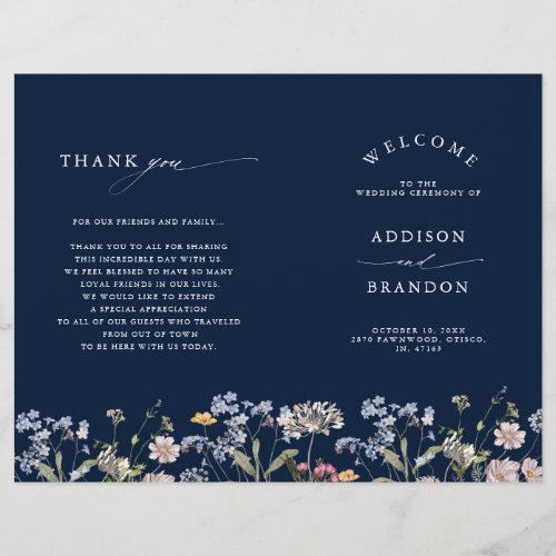 Navy Spring Wildflower Meadow  Wedding Program