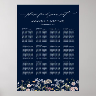 Navy Spring Wildflower Wedding Seating Chart