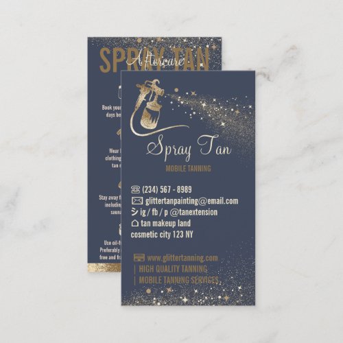 Navy Sprink Aftercare Instructions Spray Tanning Business Card