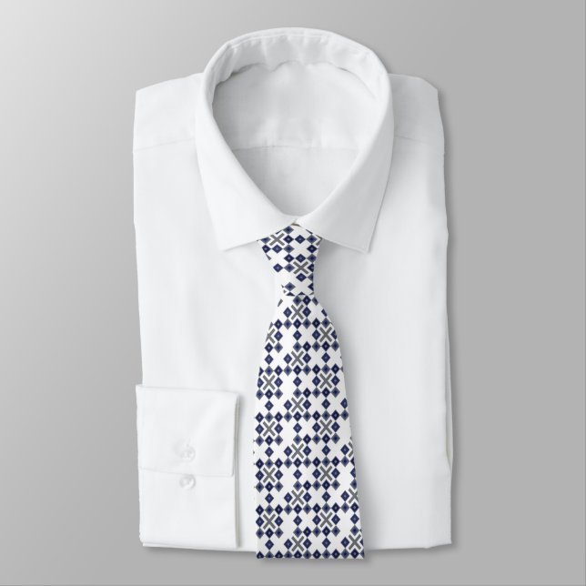 Navy Square Pattern Neck Tie (Tied)