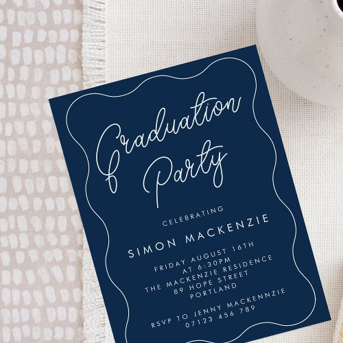 Navy Squiggle Graduation Party Invitation