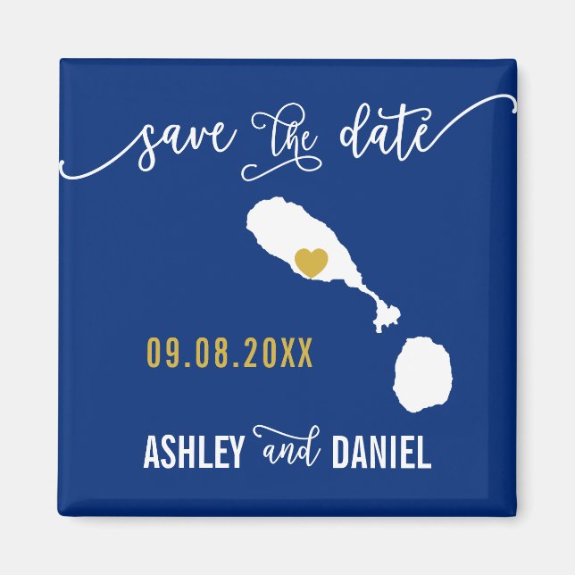 Navy St. Kitts and Nevis Wedding Save the Date Map Magnet (Front)