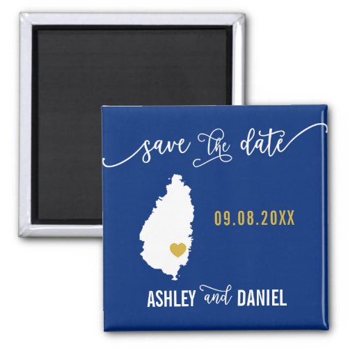 Navy St Lucia Wedding Save the Date Map Magnet