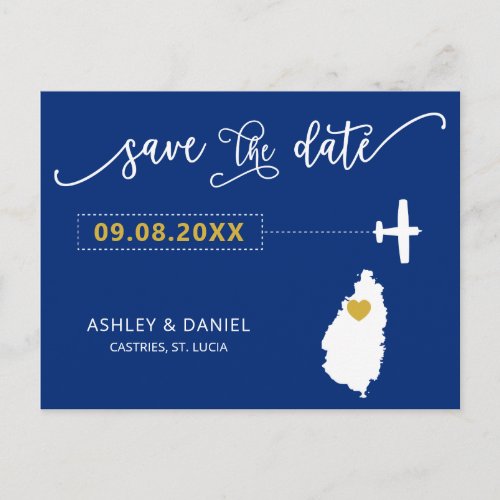 Navy St Lucia Wedding Save the Date Map Postcard