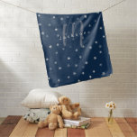 Navy Star Pattern Personalized Name And Monogram Baby Blanket at Zazzle