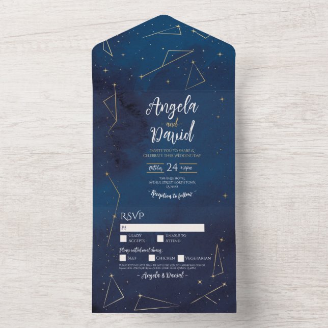 Navy Star Sign Wedding Invite & RSVP (Inside)