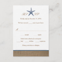 Navy Starfish Burlap Beach Wedding RSVP Cards