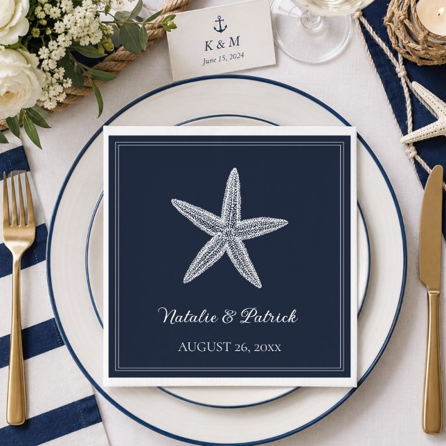 Navy Starfish Wedding Napkins (Navy Blue Starfish Wedding Napkins)