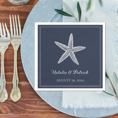 Navy Starfish Wedding Napkins