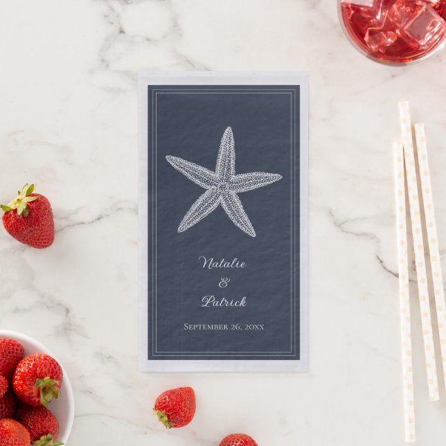 Navy Starfish Wedding Paper Guest Towels (Insitu)